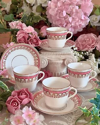 Buy Antique English Teacups & Saucers X FOUR Duos Pink & Gold Minton??? • 29.95£