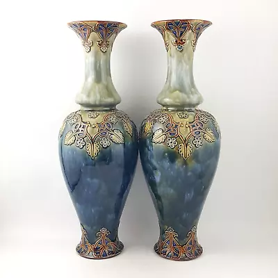 Buy Royal Doulton - Pair Of Large Stoneware Lambeth Vases 3319 (rare) - RD 3245 • 828.75£