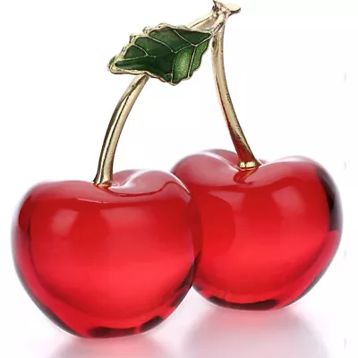 Buy Simulation Crystal Cherry Figurine Collectible Glass Fruit Ornament Wedding Deco • 12.77£