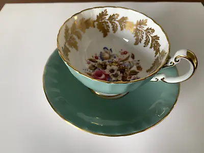 Buy Vintage Aynsley Sage Green, Floral And Gold Cabinet Cup And Saucer - 2960 • 65£