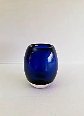 Buy Whitefriars Cased Blue Glass Ovoid Pear Vase. No 9518.  Geoffrey Baxter. C1964 • 40£
