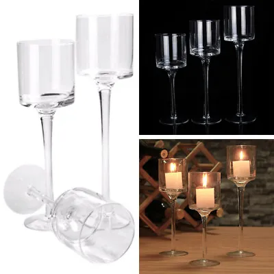 Buy 3x  Long Stemmed Glass Cup Tea Light Candle Holder Table Centerpiece Decorative • 12.94£