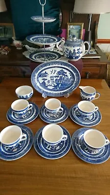 Buy Vintage Johnson Bro Willow Pattern Afternoon Tea Set With 3Tier Cake Stand  • 145£