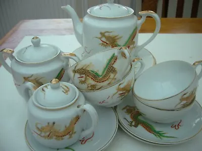 Buy Vintage Chinese Dragons Tea Set With Ladies Faces In Cups • 18£