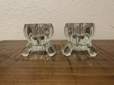 Buy Vintage Jeanette Glass 3-Footed Ribbed Candle Holders 1950’s *Beautiful* • 9.60£