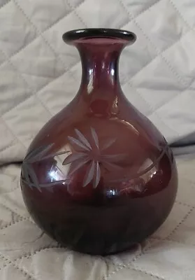 Buy Vintage Vase Amethyst Fat Round Cut Glass Bud  • 24.55£