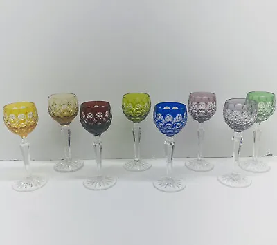 Buy Bohemian Czech Cut To Clear Crystal Hock Wine Glasses 5 1/2  Multicolor Lot Of 8 • 136.09£