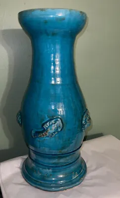 Buy VTG 19.5  Ocean Sea Life Heavy Blue Crackle Glaze Floor Vase Pot Crabs Seahorse • 47.43£