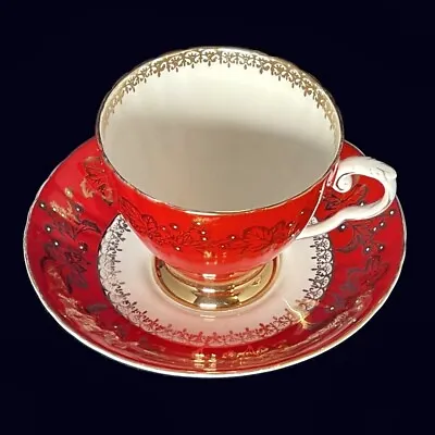 Buy Royal Grafton England Fine Bone China Red & Gold Leaf Tea Coffee Cup Saucer Set • 51.98£