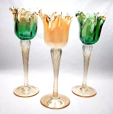 Buy Vintage Murano 3 Phenomenal Decorative Glass Candlestick Holders 14 & 15  Tall. • 213.45£