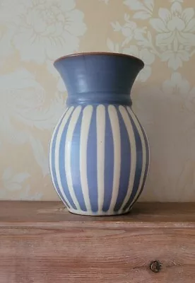 Buy Large Vintage Studio Pottery Prinknash Blue & Cream Striped Vase - WELL USED • 20£
