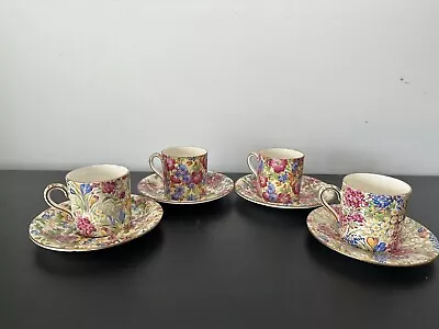 Buy Vintage Royal Winton Ware Grimwades Chintz Cups & Saucers 4 Pairs Floral Pattern • 25£