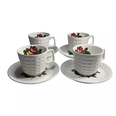 Buy Myott Vintage Coffee Cups And Saucers Floral Waffle Texture • 17.99£