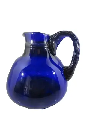 Buy Large Hand Blown Art Glass Thick Cobalt Blue Pitcher With Handle 9  • 142.20£