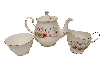 Buy Vintage Colclough Poppies Bone China Trio Teapot Milk Jug Sugar Bowl Set • 44.99£