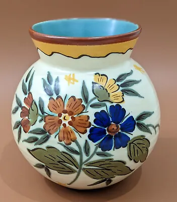 Buy Vintage Gouda Pottery Vase Floral Design Fully Marked • 12£