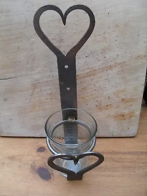 Buy Antique Iron Style Love Heart Candle Light Wall Bracket & Glass Candle Holder 11 • 16£