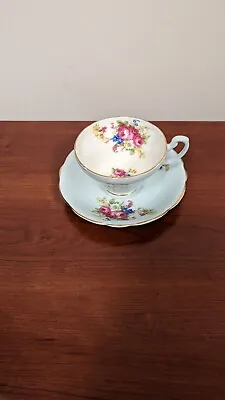 Buy EB Foley England Bone China Vintage Teacup And Saucer Pale Green Pink Roses Blue • 24.97£