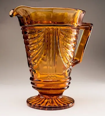 Buy Vintage Sowerby Amber Pressed Glass Water Jug Pattern 2550 Art Deco Facetted VGC • 28.60£
