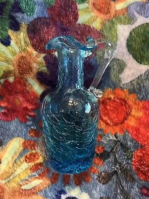 Buy Vintage Miniature Blue Cracked Glass Vase • 24.57£