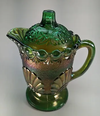 Buy Antique WESTMORELAND Green CARNIVAL GLASS Shell And Jewel Creamer Early 1900s • 20.40£