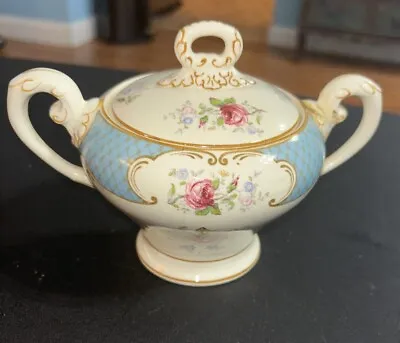 Buy Myott Son And Co Staffordshire Rose Blue Covered Sugar Bowl W/ Lid • 51.07£