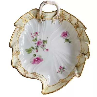 Buy Rare KPM Berlin  Gold Hand Painted Flowers Royal Antique Leaf Dish Plate • 441.88£