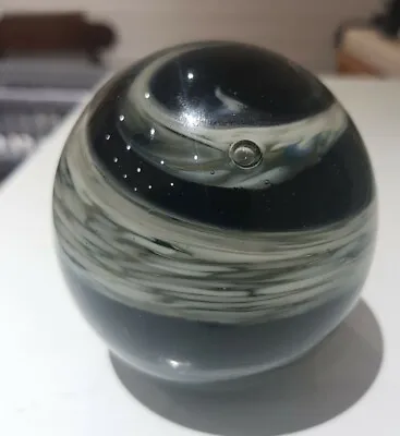 Buy Black And White Swirl Phoenician Glass Paperweight. Labelled. • 12.99£