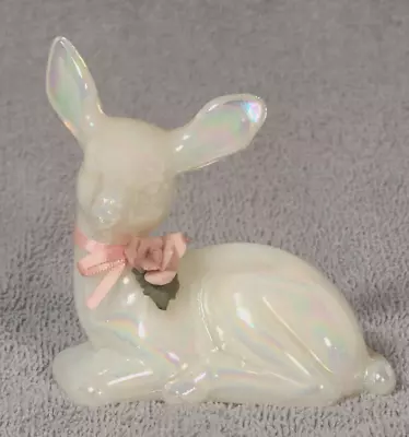 Buy Fenton  Pearly Sentiments  White Iridescent Glass FAWN W/Applied Porcelain Rose • 24.02£