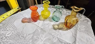 Buy Vintage Crackle Blown Glass Vase Set Of 4 • 77.13£