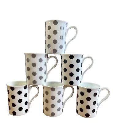 Buy 6 Polka Dot Mugs Set White Grey Black Fine Bone China Tea Coffee Cup Set • 23.99£