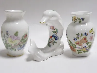 Buy Aynsley Fine Bone China 9cm Tall Vases & Dolphin Ornament - Wild Tudor Floral • 16.20£