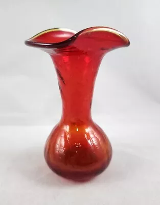 Buy Crackle Glass Bud Vase Ruby Red Amberina Ruffled Rim Glows - 5.5 • 12.29£