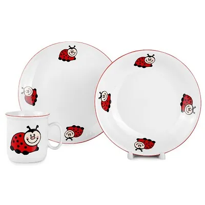 Buy 3pc Ladybug Children Dinnerware Set Kids Porcelain Plate Mug Tableware Gift Set • 35.44£