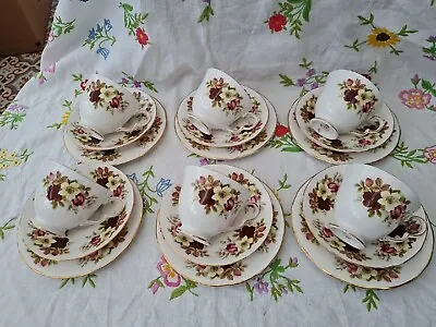 Buy Vintage Queen Anne Red Pink Yellow Roses Bone China Teacups Trios 18 Pce Teaset • 29.99£