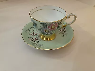Buy Tuscan Fine English Bone China Tea Cup & Saucer, Green And Gold, Floral Motif • 20£