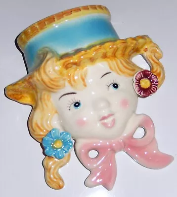 Buy Vintage Ceramic Wall Pocket Vase Little Girl Straw Hat Wales Made In Japan • 33.36£