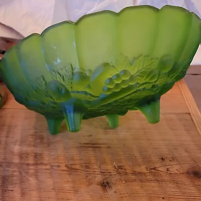 Buy Vintage Indiana Glass Footed Green Satin Frosted Oval Glass Fruit Bowl 8.5”x12  • 23.05£