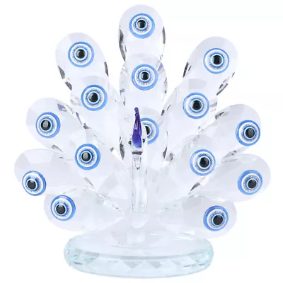 Buy Clear Glass Peacock Figurine Miniature Animal Sculpture Decorative Centerpiece • 17.39£