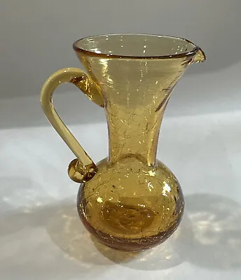 Buy Antique Crackle Glass Pitcher Vase Amber With Curled Amber Handle • 10.47£