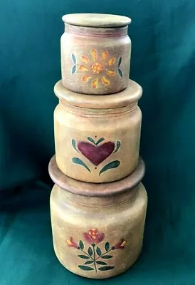 Buy Lang And Wise Pottery Primatives - Set Of 3 Stacking Jars - American Heart • 24.06£