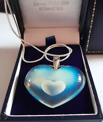 Buy Lalique - Stunning Opalescent Pendant Large Heart Silver Chain Silk Cord  - New • 195£