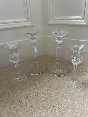 Buy Two Pairs Of Glass Candlesticks Candle Holders By Laura Ashley 20cm & 16cm Tall • 23£