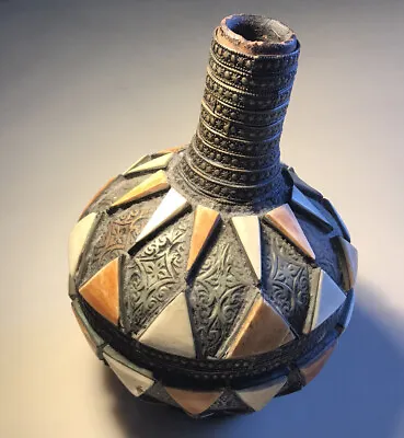 Buy Moroccan Pottery Glazed Decorative Ornament Handmade Water Jar /clay&brass&bone • 60£