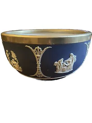 Buy Antique Wedgwood Jasperware Blue And White Dipped Large Bowl Silver Plated Rim • 30£