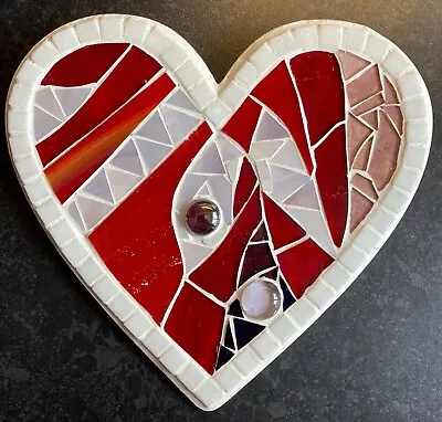 Buy M011 Glass Mosaic Wall Art Picture 20cm X 18.5cm Heart Reds Pinks Whites • 22.50£