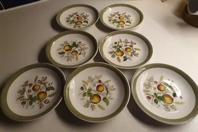 Buy VINTAGE ALFRED MEAKIN 'HEREFORD' 7 X TEA SAUCERS USED WHITE/GREEN FRUIT DESIGN • 5£