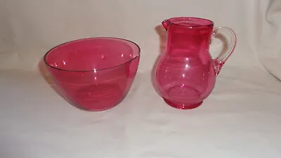 Buy Vintage Cranberry Pink Glass Sugar Bowl And Cream Jug • 12.50£