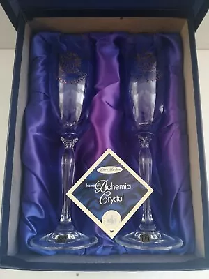 Buy A Pair Of Boxed Bohemia Crystal Champagne Flutes - Golden Wedding - 50th • 5£
