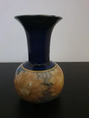 Buy Jersey Pottery Bud Vase Retro Hand Painted Small Royal Blue Yellow Floral New • 15£